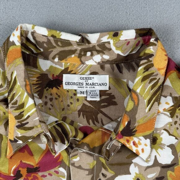 Vintage Guess Button Up Shirt Men’s Medium Floral Hawaiian Tropical Short Sleeve - Picture 7 of 16